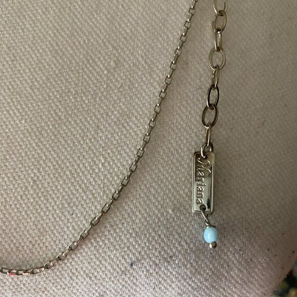 Mariana Bright Blue Cushion Cut 4 Crystal Pendant Necklace Rhodium Plated Silver - Picture 4 of 8